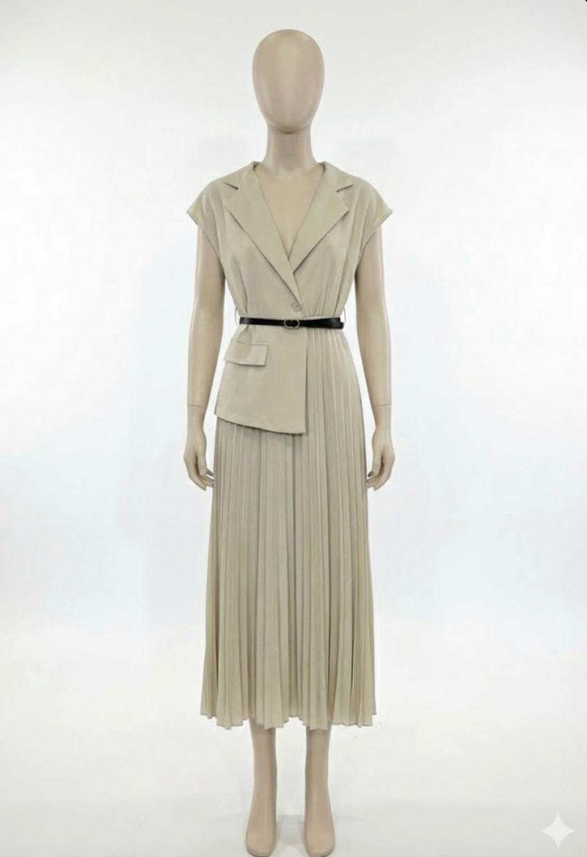 Robe tailleur plissée asymétrique – Élégance moderne
