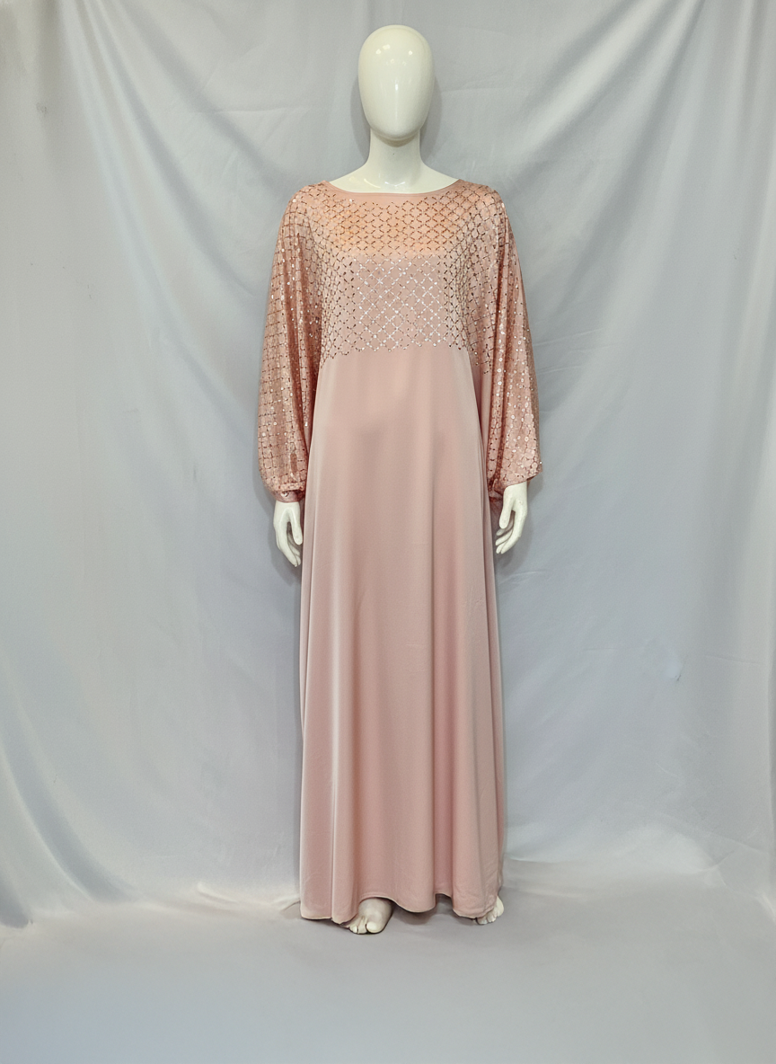 Caftan Dubaï FARĀSHA – Abaya satinée à strass