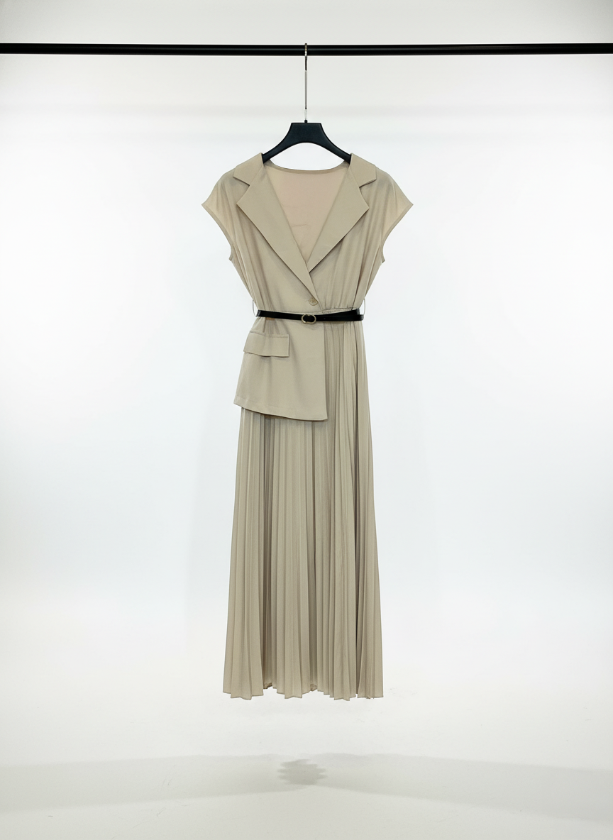 Robe tailleur plissée asymétrique – Élégance moderne