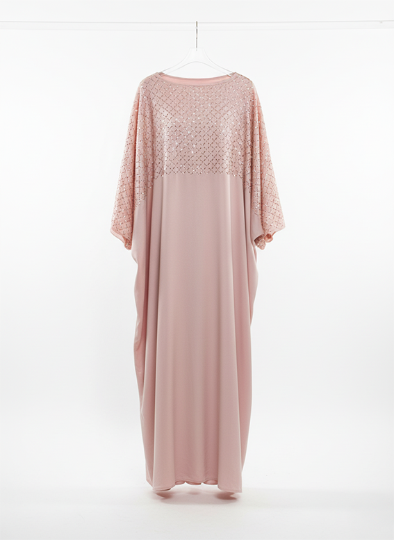 Caftan Dubaï FARĀSHA – Abaya satinée à strass
